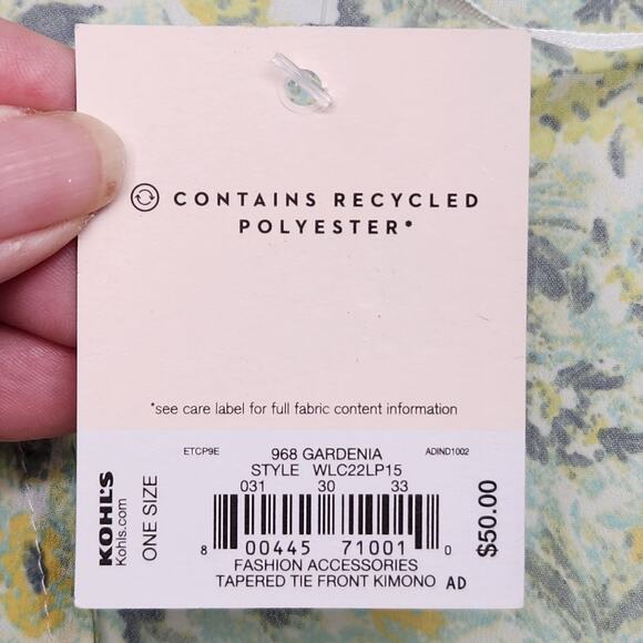 NWT LC Lauren Conrad Yellow Floral Gardenia Tapered Tie Front Kimono Women OS - Picture 5 of 8